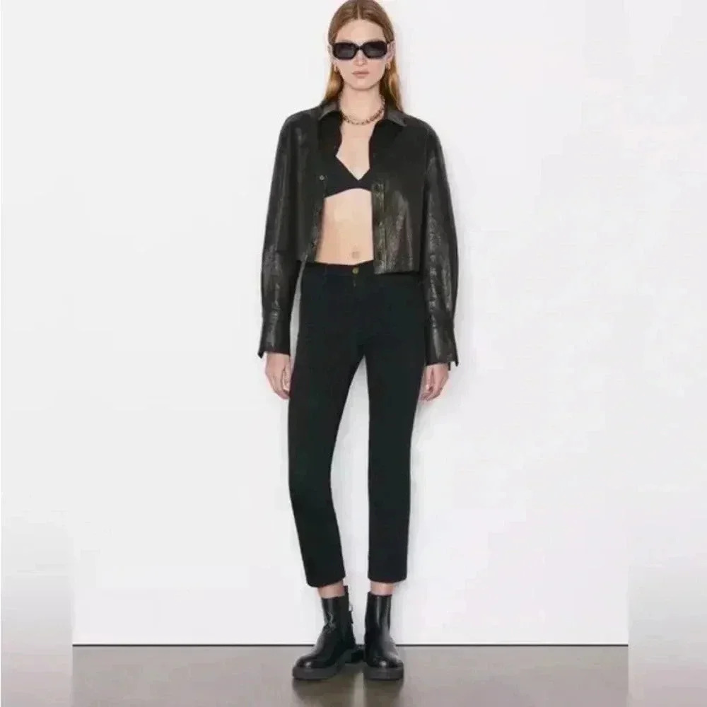 Frame LE HIGH STRAIGHT JEAN - FILM NOIR black cropped size 27 high rise